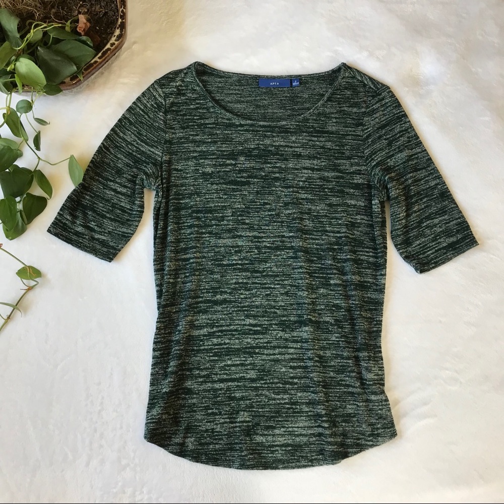 Apt. 9 Greenish Black & White Printed Quarter Tee